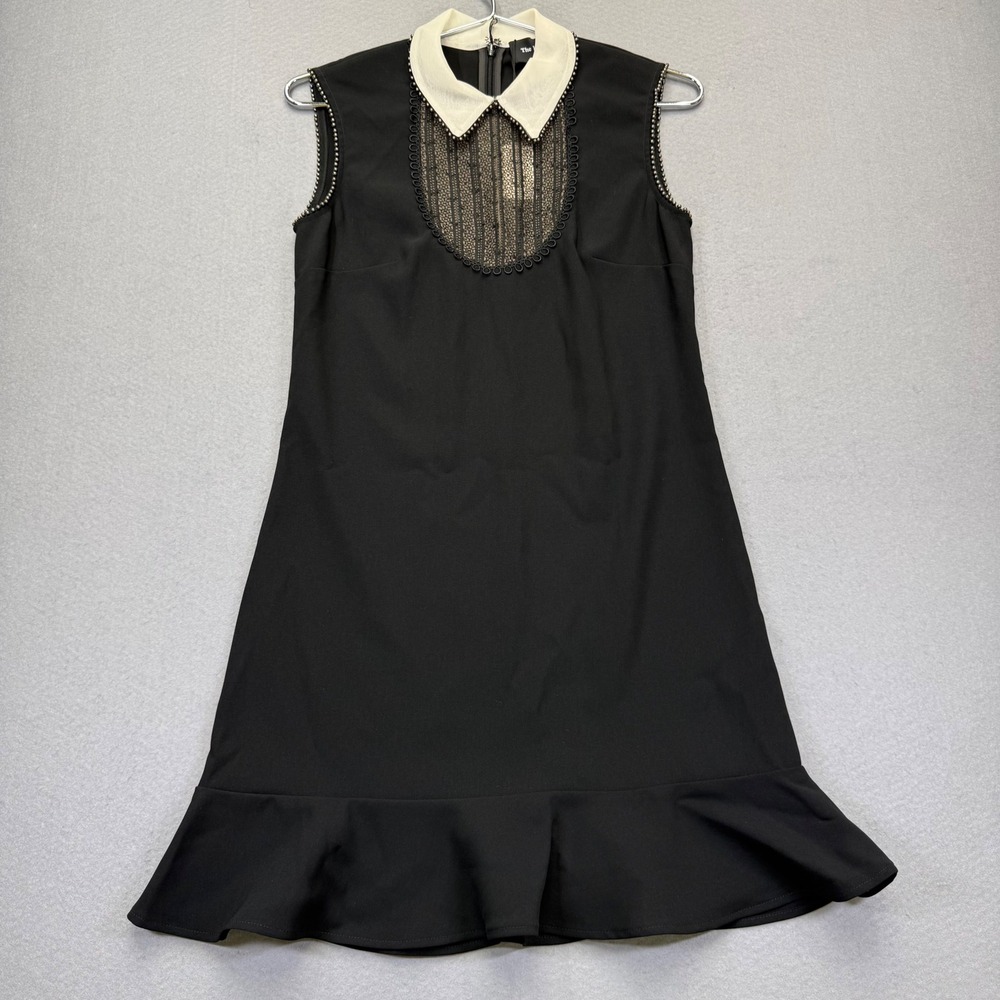The Kooples Black Sleeveless Mini Dress White‎ Collar Lace Ruffle XS NWT